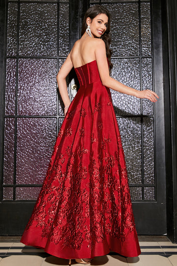 Elegant Princess A-Line Strapless Dark Red Long Ball Dress